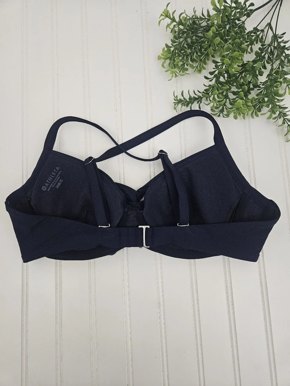 Athleta Twist Front Bikini Top Swimsuit Size 36 B/C Navy Blue Underwire
